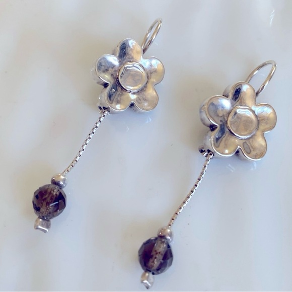 Silpada Rare Flower Earrings Sterling and Smokey Topaz Drop Earrings W0805 - Picture 3 of 7